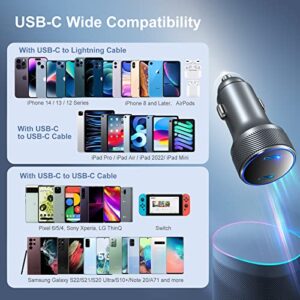 USB C Car Charger 40W, OKRAY 2-Pack Dual Port PD 3.0 Fast Charging USB Type C Car Charger Cigarette Lighter Adapter with LED Compatible with iPhone 14/13/12/11/iPad, Galaxy S22 S21 Note 20 10 (Grey)