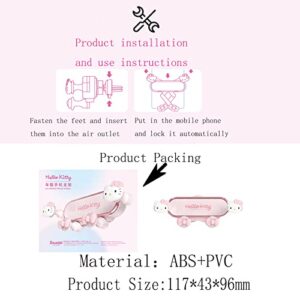 Enaiwn Cute Anime Hello Kitty Phone Mount for Car,Pink Cat Air Vent Clip Car Phone Holder Mount Fit for All Cell Phone, Pretty Car Accessories for Women and Girls (Pink)