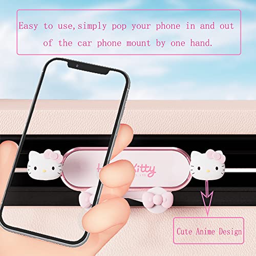 Enaiwn Cute Anime Hello Kitty Phone Mount for Car,Pink Cat Air Vent Clip Car Phone Holder Mount Fit for All Cell Phone, Pretty Car Accessories for Women and Girls (Pink)