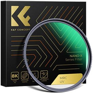 k&f concept 55mm mc uv protection filter with 28 multi-layer coatings hd/hydrophobic/scratch resistant ultra-slim uv filter for 55mm camera lens (nano-x series)