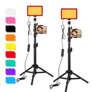 led studio streaming lights, portable video lighting for video recording filming camera photo photography conference game youtube tiktok portrait shooting with adjustable tripod stand & color filters