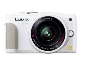 panasonic lumix digital slr camera kit lens lumix gf6 electric standard zoom lens attached white dmc-gf6x-w