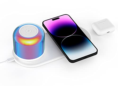 15W Wireless Phone and AirPod Charger, Touch Dimming Multicolor Night Light, Portable Bluetooth Speaker