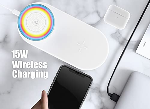 15W Wireless Phone and AirPod Charger, Touch Dimming Multicolor Night Light, Portable Bluetooth Speaker