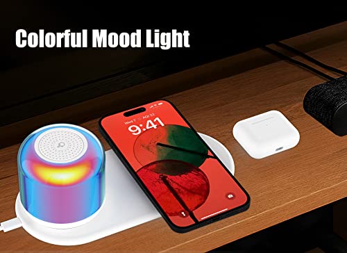 15W Wireless Phone and AirPod Charger, Touch Dimming Multicolor Night Light, Portable Bluetooth Speaker