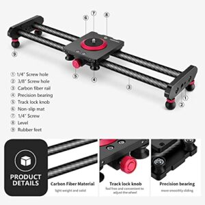 NEEWER 16"/40cm Carbon Fiber Camera Slider, Lightweight Rail Dolly Track Slider with 4 Bearings, Phone Clip, Compatible with Mirrorless Camera iPhone 13 13 Pro 13 Pro Max, Max Load 2.2lb/1kg, VS-CF50