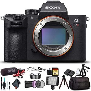 sony alpha a7r iii mirrorless camera ilce7rm3/b with soft bag, tripod, additional battery, rode mic, led light, 64gb memory card, sling soft bag, card reader, plus essential accessories