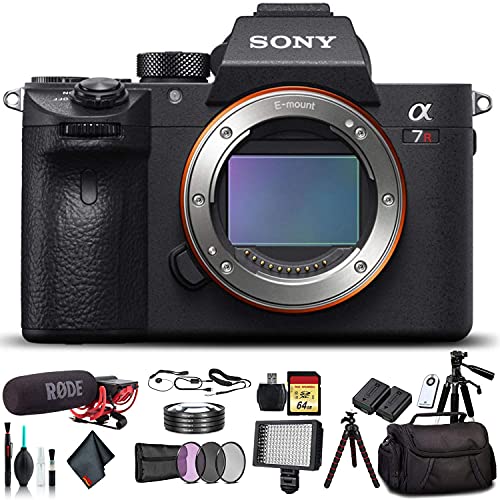 Sony Alpha a7R III Mirrorless Camera ILCE7RM3/B with Soft Bag, Tripod, Additional Battery, Rode Mic, LED Light, 64GB Memory Card, Sling Soft Bag, Card Reader, Plus Essential Accessories