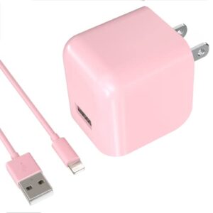 talk works usb cable compatible w/iphone 13/13 pro/13 pro max, 14/14 plus/14 pro/14 pro max, phone, airpods, ipad – 5′ lightning cable wall charger adapter – mfi certified (pink)