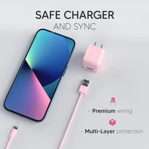 TALK WORKS USB Cable Compatible w/iPhone 13/13 Pro/13 Pro Max, 14/14 Plus/14 Pro/14 Pro Max, Phone, AirPods, iPad - 5' Lightning Cable Wall Charger Adapter - MFI Certified (Pink)