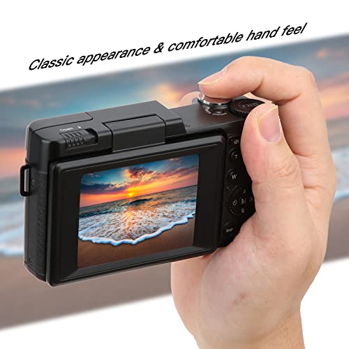 GOWENIC Digital Camera 2.7K 48MP High Definition Compact Camera, 3 inch LCD Screen 180 Degree Rotation Pocket Camera, USB Rechargeable Small Digital Camera, Black