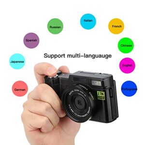 GOWENIC Digital Camera 2.7K 48MP High Definition Compact Camera, 3 inch LCD Screen 180 Degree Rotation Pocket Camera, USB Rechargeable Small Digital Camera, Black