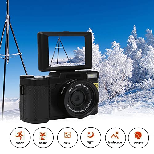 GOWENIC Digital Camera 2.7K 48MP High Definition Compact Camera, 3 inch LCD Screen 180 Degree Rotation Pocket Camera, USB Rechargeable Small Digital Camera, Black