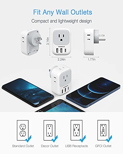 USB C Fast Charger, 20W PD USB Plug Adapter, TESSAN 3 USB Wall Charger Multiports (1 USB C Port), Cube Charging Station for Cruise, Home, Office, Dorm Essentials