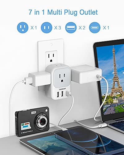 USB C Fast Charger, 20W PD USB Plug Adapter, TESSAN 3 USB Wall Charger Multiports (1 USB C Port), Cube Charging Station for Cruise, Home, Office, Dorm Essentials