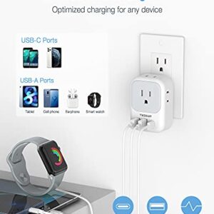 USB C Fast Charger, 20W PD USB Plug Adapter, TESSAN 3 USB Wall Charger Multiports (1 USB C Port), Cube Charging Station for Cruise, Home, Office, Dorm Essentials