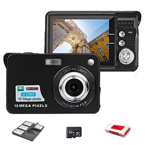 acuvar 18mp megapixel digital camera kit with 2.7″ lcd screen, rechargeable battery, 32gb sd card, card holder, card reader, hd photo & video for indoor, outdoor photography for adults, kids (black)