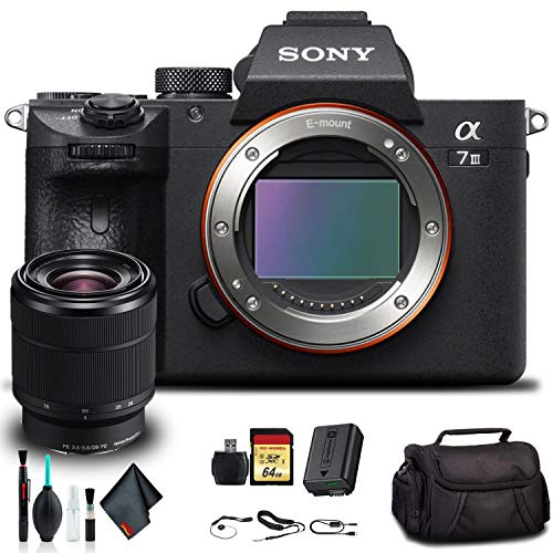 Sony Alpha a7 III Mirrorless Camera with 28-70mm Lens ILCE7M3K/B with Soft Bag, 64GB Memory Card, Card Reader, Plus Essential Accessories