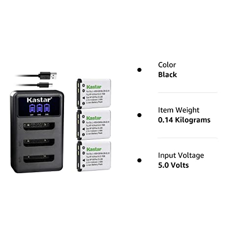 Kastar Battery 3-Pack + LCD Triple Charger Replacement for Olympus LI-42B LI-40B, Fujifilm NP-45 NP-45A NP-45B NP-45S, Nikon EN-EL10, Kodak KLIC-7006, Casio NP-80, Pentax D-Li63 D-Li108, Ricoh DS-6365