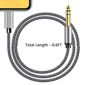 6.6ft 1/4 inch TRS Audio Stereo Cable Compatible with i-Phone, 6.35mm Male 1/4'' AUX Jack Adapter Cord for Phone 13,12,11,XS,XR,Pad,Pod, Amplifier, Speaker, Headphone, Mixer (NOT Support Recording)