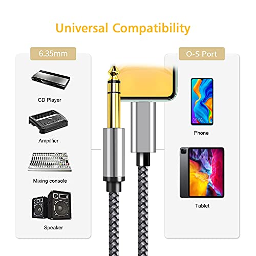 6.6ft 1/4 inch TRS Audio Stereo Cable Compatible with i-Phone, 6.35mm Male 1/4'' AUX Jack Adapter Cord for Phone 13,12,11,XS,XR,Pad,Pod, Amplifier, Speaker, Headphone, Mixer (NOT Support Recording)