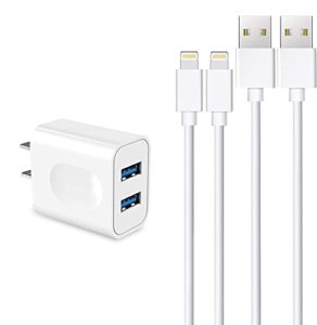 iphone charger, 2 port usb plug wall charger travel adapter with mfi certified 2pack 3ft lightning cable compatible with iphone 11 pro max/11 pro/11/xs max/xs/xr/x/8/7/6/se and more
