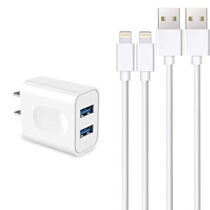 iPhone Charger, 2 Port USB Plug Wall Charger Travel Adapter with MFi Certified 2Pack 3FT Lightning Cable Compatible with iPhone 11 Pro Max/11 Pro/11/Xs Max/Xs/XR/X/8/7/6/SE and More