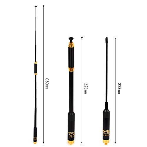 TWAYRDO AL-800 VHF/UHF 2m 70cm Walkie Talkie SMA-Female Extendable Antenna Dismountable 33.5-inch for Baofeng BF-UV5R BF-888s PUXING WOXUN Kenwood TK-360 TK-370 Two Way Radio