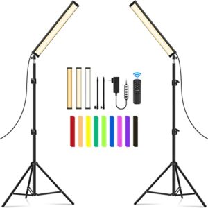 2 pack led video light wand kit, unicucp 2300-7800k photography lighting stick with 79″ tripod stand for photographic studio/video fill light/collection portrait/game live streaming/video conferencing