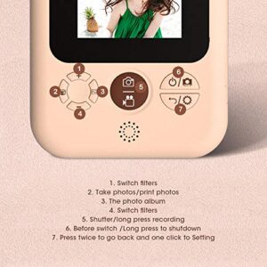 KUIDAMOS Children Print Camera, Children Digital Camera 1500 MAh High Capacity Battery IPS Color Screen Mini Picture Rich Layered for Children Toy