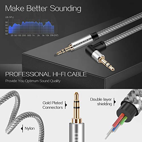 Hftywy 3.5mm Audio Cable 20 ft Male to Male AUX Headphone Cable aux Cable Stereo Aux Jack to Jack Cable 90 Degree Right Angle Auxiliary Cord Compatible for Beats, iPhone, iPod, iPad, Tablets