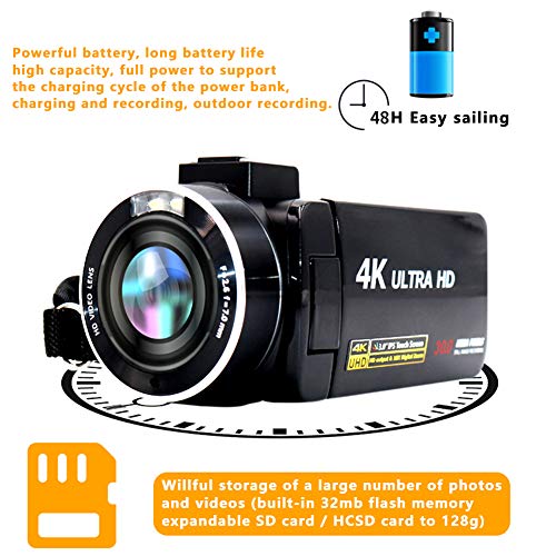 YYOYY 4K Digital Camera - Anti Shake High Definition Video Camera - Portable Compact 18X Zoom Camera - 3 Inch IPS Touching Display Screen