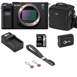 sony alpha 7c mirrorless digital camera, black – bundle with bag, 128gb sd card, extra battery, compact charger, wrist strap