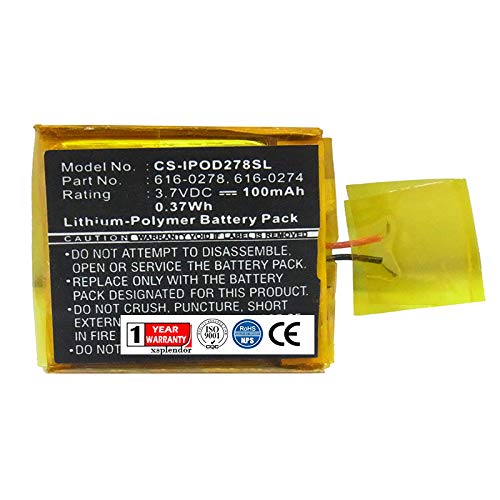 XPS Replacement Battery Compatible with Apple iPod Shuffle G2 1GB iPod Shuffle G3 Apple 616-0274 616-0278