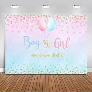 mocsicka boy or girl gender reveal decoration, blue or pink dots balloon party backdrop, gender reveal banner supplies (5x3ft (60×36 inch))