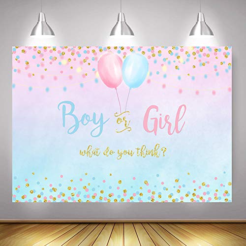 Mocsicka Boy or Girl Gender Reveal Decoration, Blue or Pink Dots Balloon Party Backdrop, Gender Reveal Banner Supplies (5x3ft (60x36 inch))