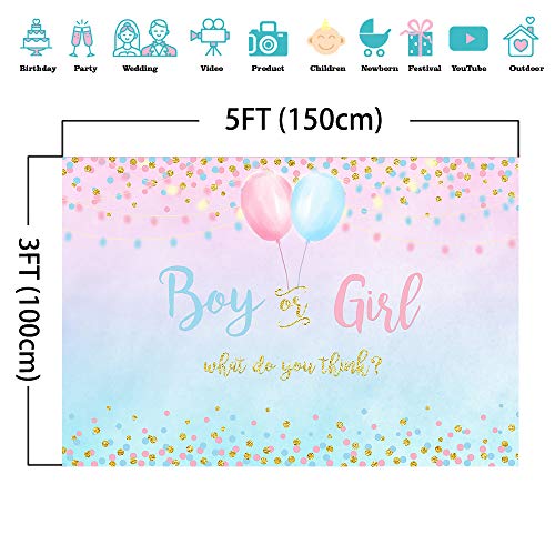 Mocsicka Boy or Girl Gender Reveal Decoration, Blue or Pink Dots Balloon Party Backdrop, Gender Reveal Banner Supplies (5x3ft (60x36 inch))