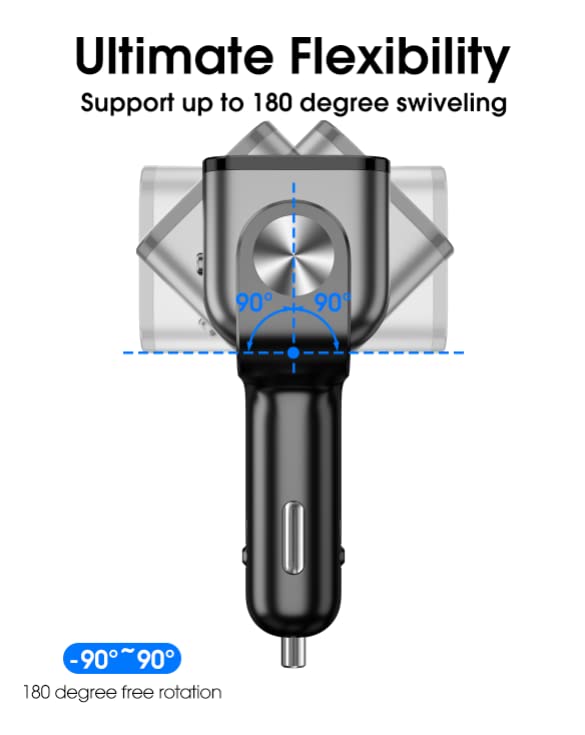 USB C Car Charger, BUVAYE 2-Socket Cigarette Lighter Splitter with 12V/24V Dual PD30W & QC3.0 Fast Charging, Cigarette Lighter Adapter Separate Switch LED Voltage Display for Phone, GPS, Dash Cam