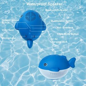 Bluetooth 5.1 Pool Speaker, IPX7 Waterproof Floating Bluetooth Speaker with 8 Modes Lights,Stereo Sound Night Lights Bluetooth Speaker, Dolphin Sound, Built-in Mic, TWS Hot Tub Speakers for Kids Gift