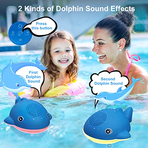 Bluetooth 5.1 Pool Speaker, IPX7 Waterproof Floating Bluetooth Speaker with 8 Modes Lights,Stereo Sound Night Lights Bluetooth Speaker, Dolphin Sound, Built-in Mic, TWS Hot Tub Speakers for Kids Gift