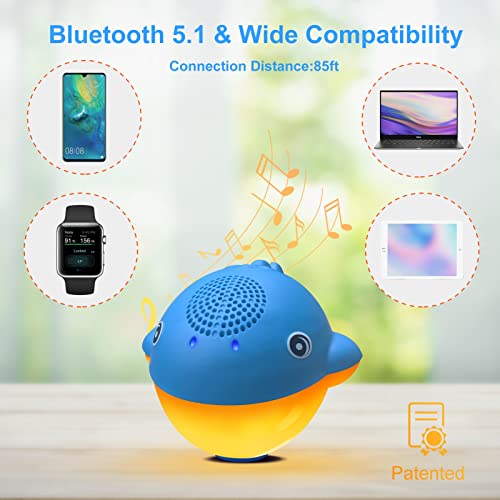 Bluetooth 5.1 Pool Speaker, IPX7 Waterproof Floating Bluetooth Speaker with 8 Modes Lights,Stereo Sound Night Lights Bluetooth Speaker, Dolphin Sound, Built-in Mic, TWS Hot Tub Speakers for Kids Gift