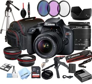 canon eos rebel t100 dslr camera w/ef-s 18-55mm f/3.5-5.6 zoom lens + 64gb memory + case + tripod + filters (28pc bundle) (renewed)