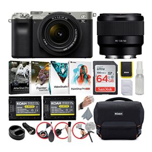 sony alpha a7c full-frame compact mirrorless camera (silver) bundle with fe 28-60mm f/4-5.6 and 50mm f/1.8 lens (6 items)