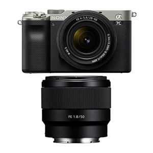 Sony Alpha a7C Full-Frame Compact Mirrorless Camera (Silver) Bundle with FE 28-60mm f/4-5.6 and 50mm f/1.8 Lens (6 Items)