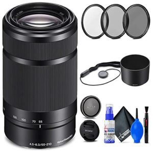 sony e 55-210mm f/4.5-6.3 oss lens (black) (sel55210/b) + filter kit + lens cap keeper + cleaning kit + more (renewed)