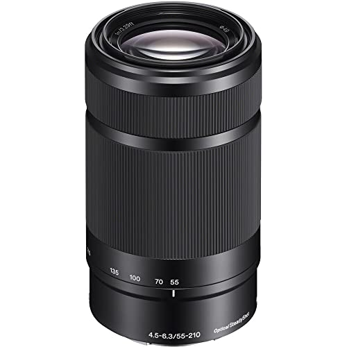 Sony E 55-210mm f/4.5-6.3 OSS Lens (Black) (SEL55210/B) + Filter Kit + Lens Cap Keeper + Cleaning Kit + More (Renewed)
