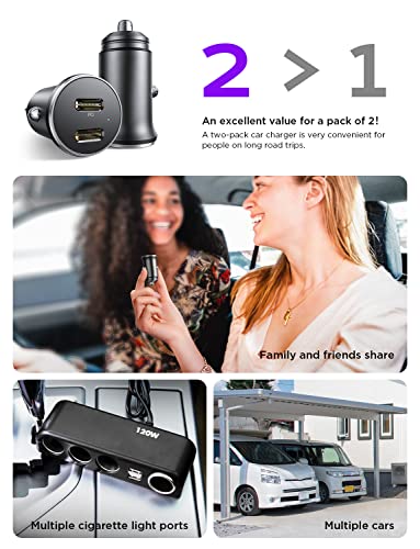 2 Pack USB C Car Charger, 30W+30W Dual Port USB C Car Charger Fast Charging [All Metal & Mini] USB Cigarette Lighter Adapter for iPhone 14/14 Pro/Samsung S23 S22/iPad/Google Pixel