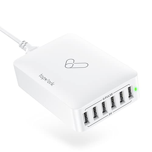 USB Charging Station, Topvork 6-Port USB Wall Charger, Multiport 60W USB Charging Hub, 6-in-1 Desktop USB Charger, Compact USB Charger Block for iPhone 13/13 Pro/iPhone 12, Galaxy, Note, Pixel & More