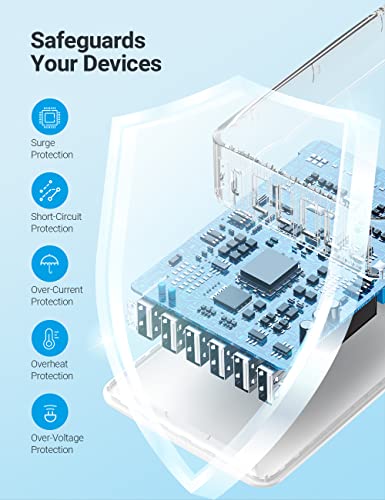 USB Charging Station, Topvork 6-Port USB Wall Charger, Multiport 60W USB Charging Hub, 6-in-1 Desktop USB Charger, Compact USB Charger Block for iPhone 13/13 Pro/iPhone 12, Galaxy, Note, Pixel & More