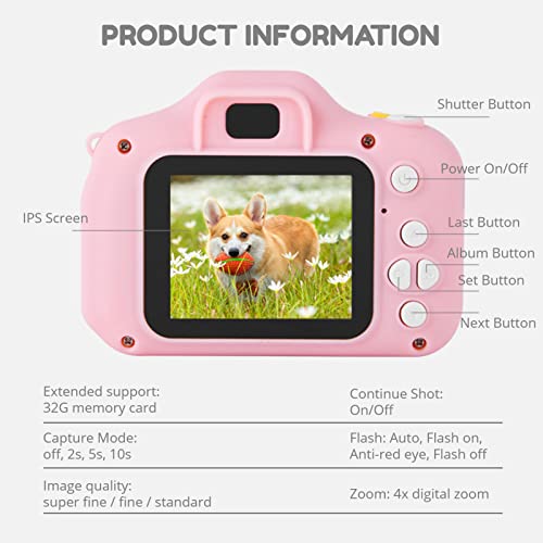 Kids Camera for Girls and Boys, Mini Portable 2.0 inch IPS Color Screen Children Digital Camera, Children Digital HD Cameras 1080P with 32GB TF Card(Pink)
